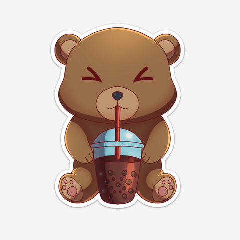 Bear Drinking Boba Sticker (#1187) - Artistic Flavorz