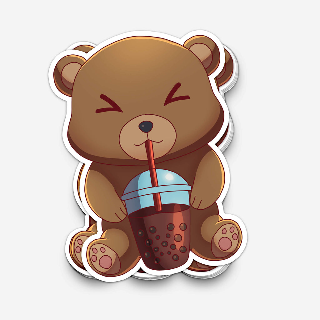 Bear Drinking Boba Sticker (#1187) - Artistic Flavorz