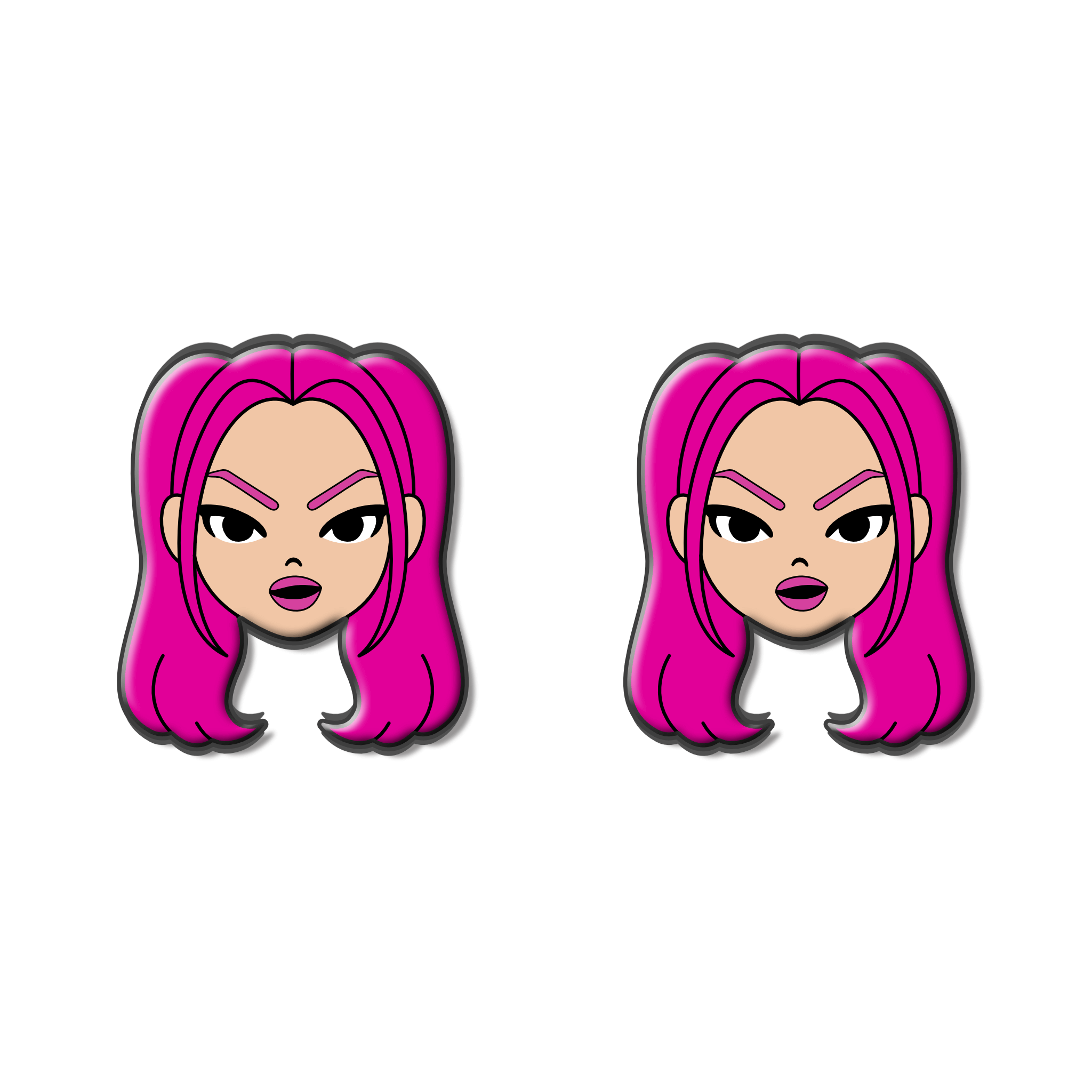 Blazeheart-inspired stainless steel earring studs with pink mystic design, K-pop idol warrior aesthetic, displayed on carded backing.