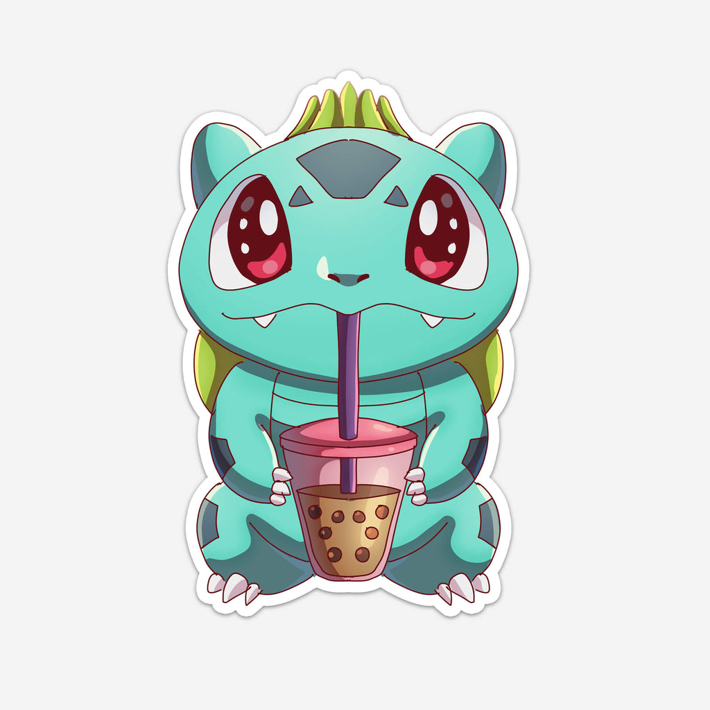 Green Bulb Pocket Monster Drinking Boba Sticker (#1193) - Artistic Flavorz