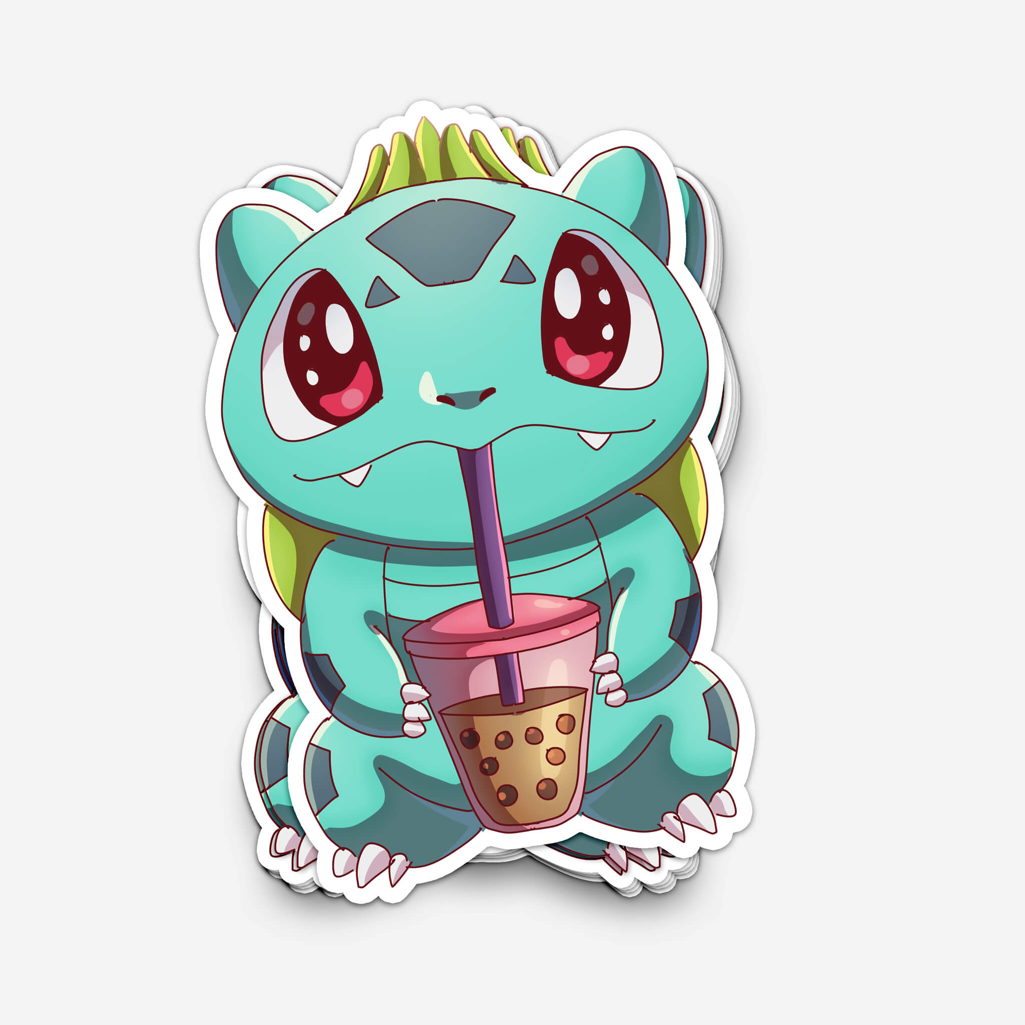 Green Bulb Pocket Monster Drinking Boba Sticker (#1193) - Artistic Flavorz