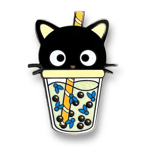 Cute Black Cat Boba Enamel Pin - Artistic Flavorz