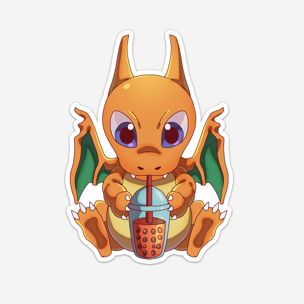 Fire Dragon Pocket Monster Drinking Boba Sticker (#1194) - Artistic Flavorz