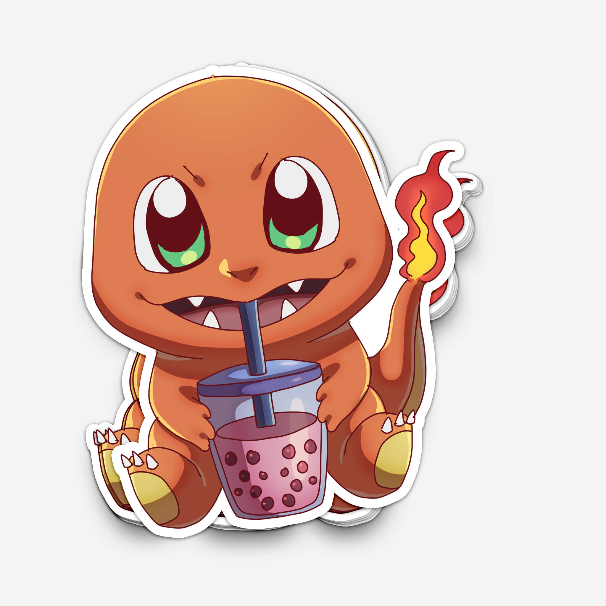 Small Fire Dragon Pocket Monster Drinking Boba Sticker (#1195) - Artistic Flavorz