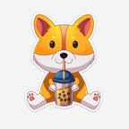 Corgi Drinking Boba Sticker (#1188) - Artistic Flavorz