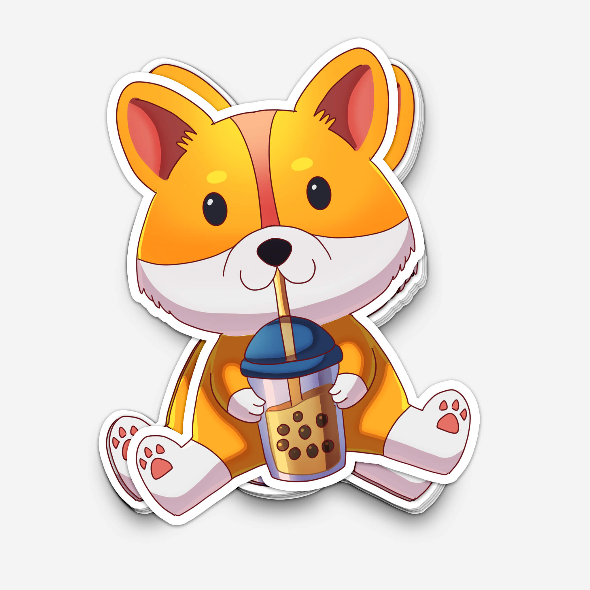 Corgi Drinking Boba Sticker (#1188) - Artistic Flavorz