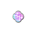 K-pop Demon Hunter inspired mini enamel pin in a geometric petal shape with gradient purple, pink, and teal lines on a white background.