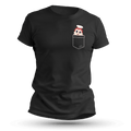 Happy Bee Pocket T-shirt with a cartoon Jollibee mascot character peeking out of a small, false pocket on a black t-shirt