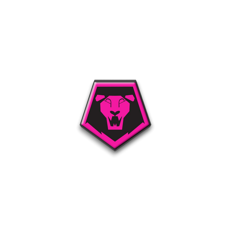 A bold magenta and black lion crest enamel pin, inspired by K-pop idols and demon hunter vibes. Mini size with fierce energy and stylish flair.
