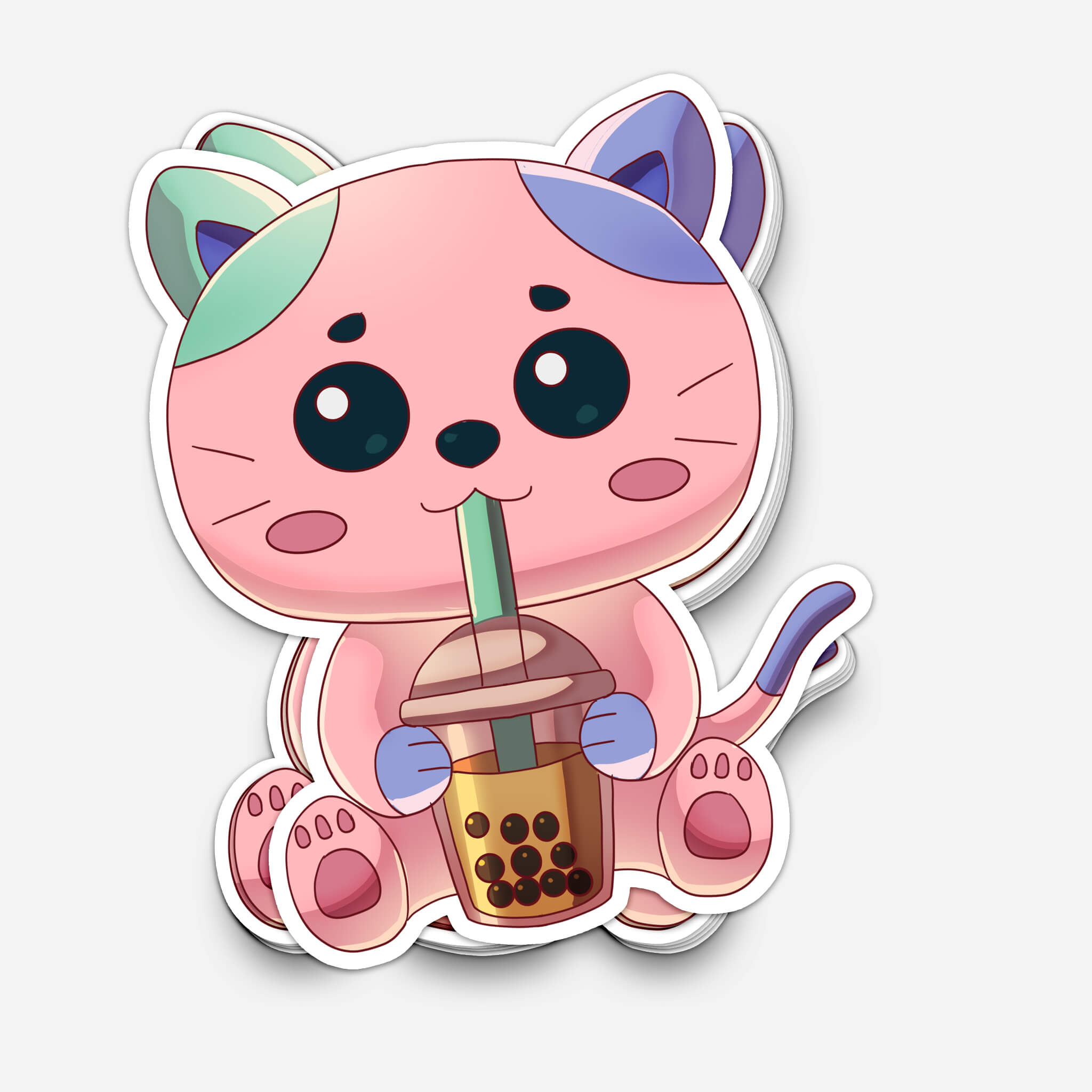 Colorful Kitty Drinking Boba Sticker (#1191) - Artistic Flavorz