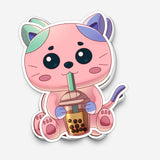 Colorful Kitty Drinking Boba Sticker (#1191) - Artistic Flavorz