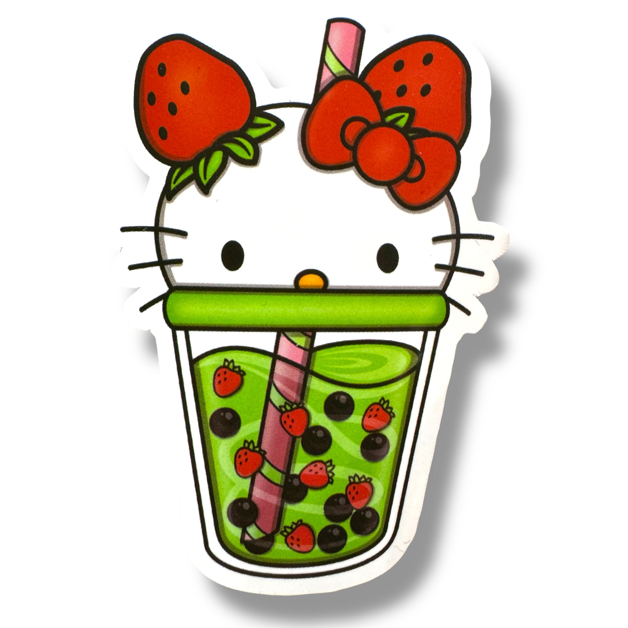 Cute Strawberry Kitty Boba Sticker (#270)