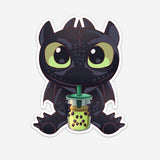 My Dragon Friend Drinking Boba Sticker (#1203) - Artistic Flavorz