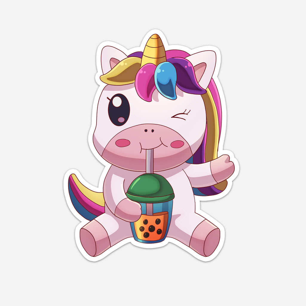 Unicorn Drinking Boba Sticker (#1192) - Artistic Flavorz