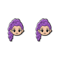 Chibi-style stainless steel earring studs featuring a fierce idol with violet braided hair — a mystic-meets-pop star look for stage-ready warrior energy.