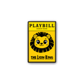 Broadway collectible enamel lapel pin by Artistic Flavorz featuring a stylized lion face design on a Playbill‑inspired backing card, UV‑printed hard enamel, perfect for theater fans and pin collectors.