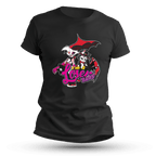 Black graphic T-shirt featuring two demon-inspired characters in red and black, posed with a large bat wing and playful expressions. The phrase ‘I’m a Loser Baby’ is stylized in bold yellow, pink, and purple lettering
