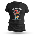 Black T-shirt featuring two chibi comic-style characters in a piggyback pose with text that says ‘Get in, loser. We’re getting burritos!’ in bold white font