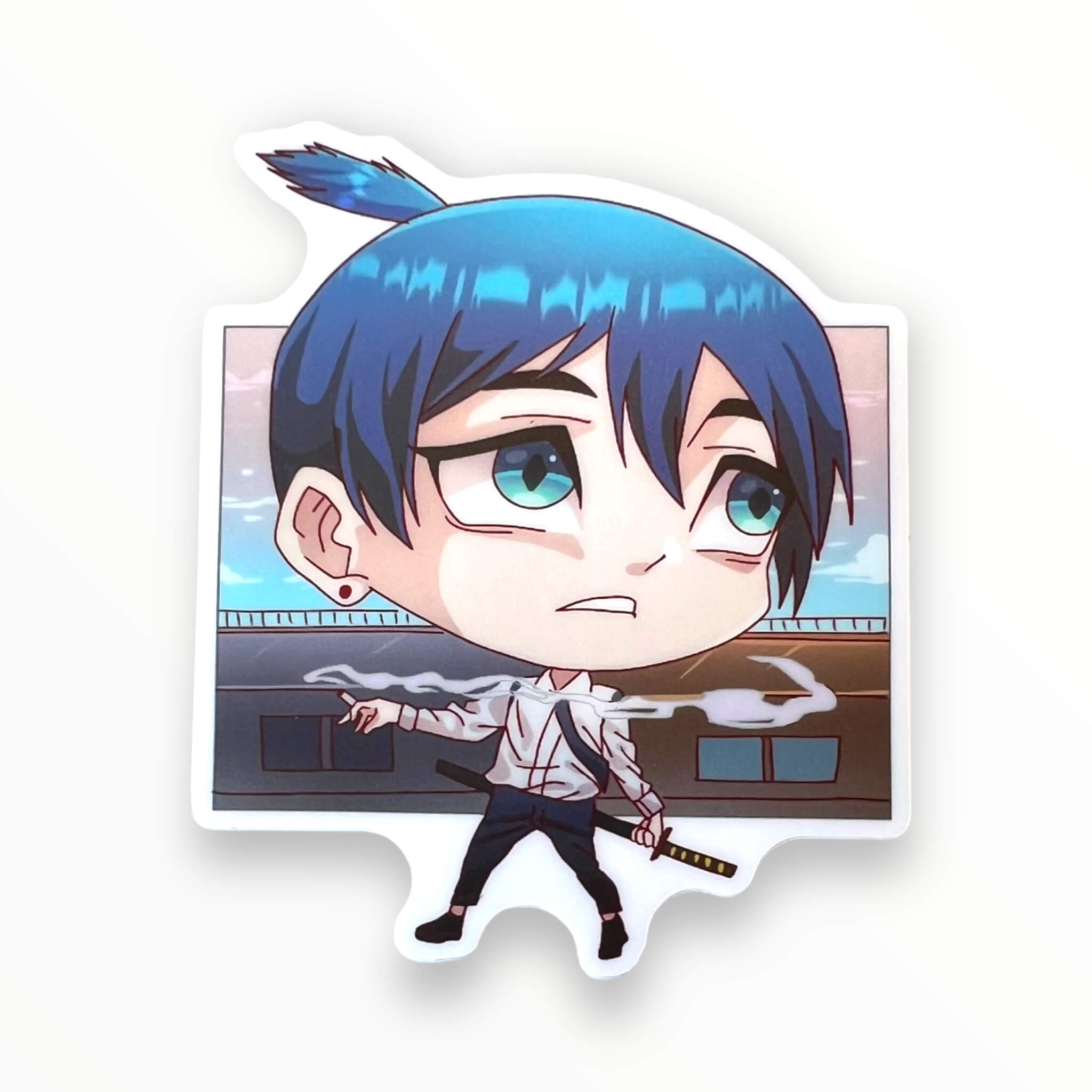 Saw Blue Hair Sticker (#859) - Artistic Flavorz