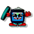 Cartoon-style topical ointment container character with expressive eyes, red gloves and shoes, holding its lid, labeled 'AF Tough on Pain Topical Analgesic Ointment' in red and blue