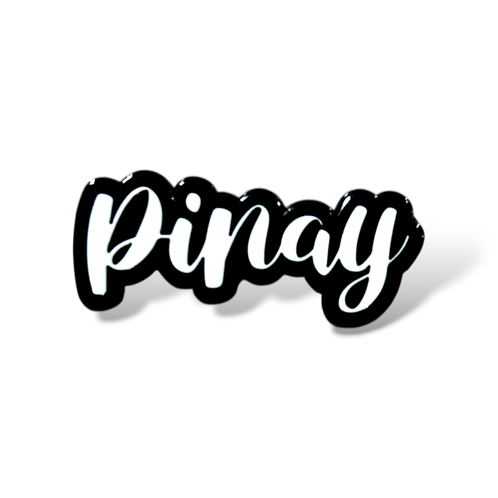 Stylized cursive text 'Pinay' in white with a bold black outline, designed with a sticker-like appearance to highlight Filipino female identity and cultural pride.
