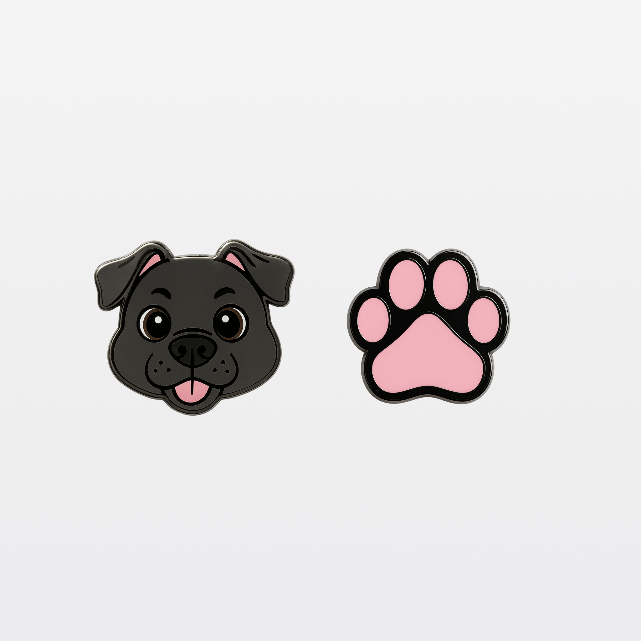 Pixel the Pup mini head and paw enamel earrings with stainless steel studs, kawaii anime-inspired jewelry for pet lovers.