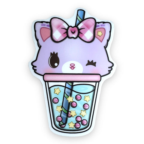 Cute Purple Kitty Boba Sticker (#266) - Artistic Flavorz
