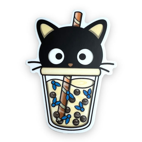 Cute Black Cat Boba Sticker (#160) - Artistic Flavorz