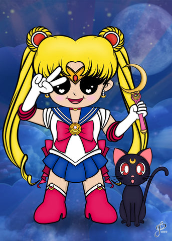 Sailor Moon and Luna- 5x7 Art Print by Jo2 - Artistic Flavorz
