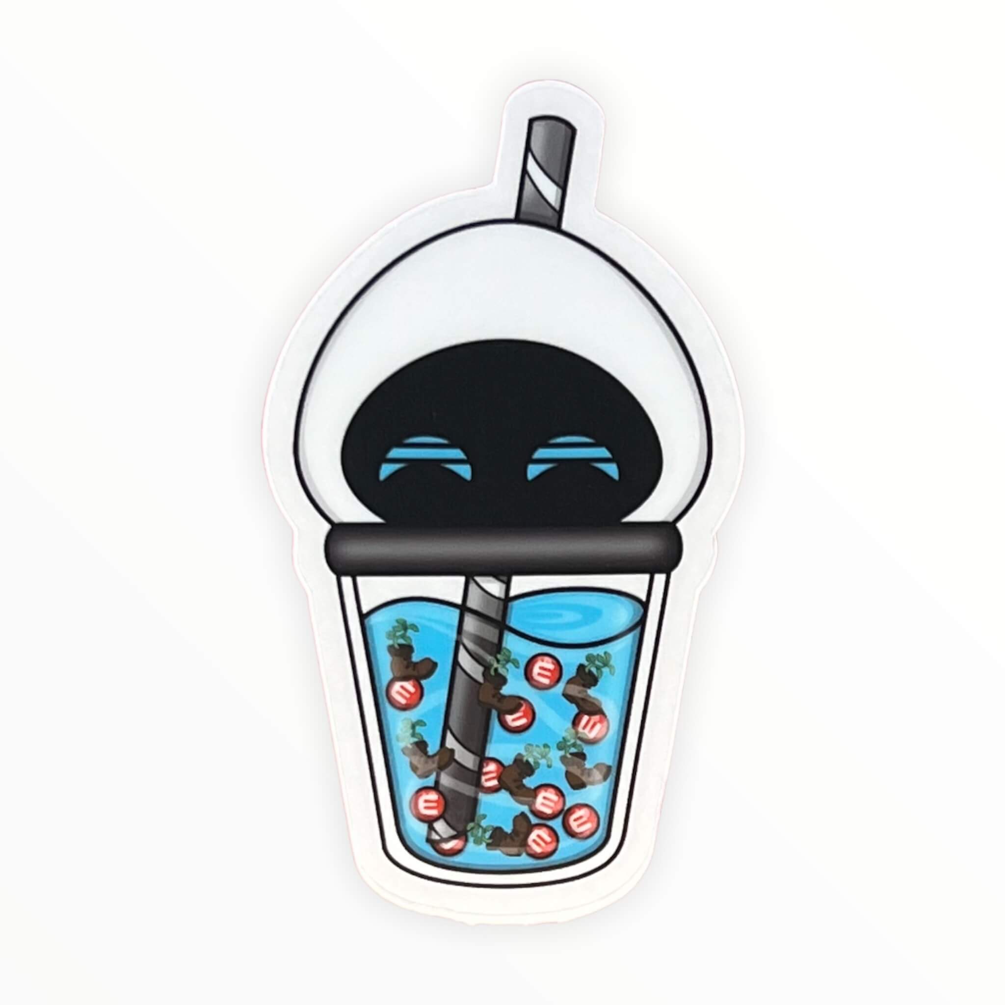 Cute White Robot Boba Sticker (#322) - Artistic Flavorz
