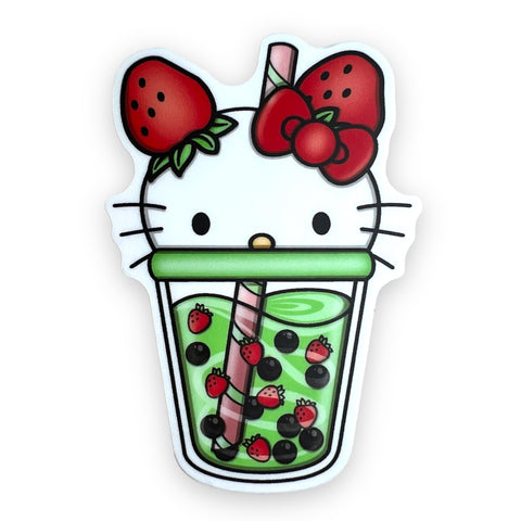 Cute Strawberry Kitty Boba Sticker (#270) - Artistic Flavorz