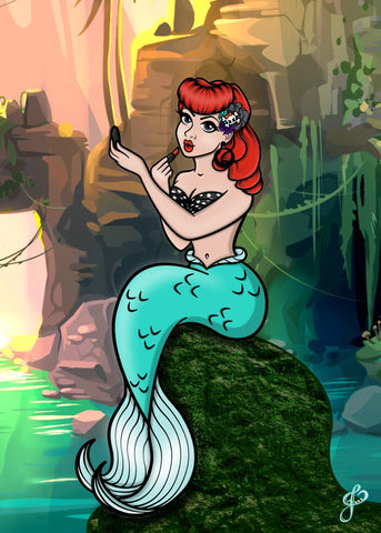 Part of Your World Pinup Mermaid - 5x7 Art Print by Jo2 - Artistic Flavorz