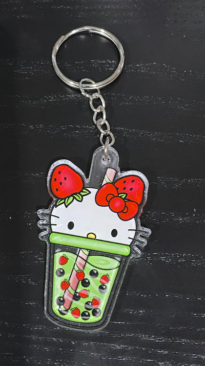 Strawberry Kitty Boba Acrylic Keychain - Artistic Flavorz